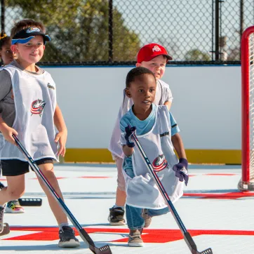 Street Hockey Rink - up close action shot on "ice"
