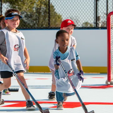 Street Hockey Rink - up close action shot on "ice"