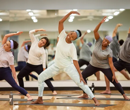 Group fitness class in a YMCA fitness studio